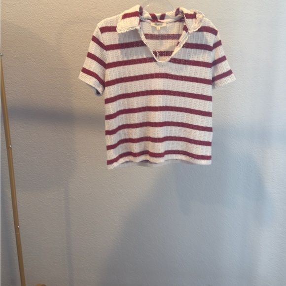 Madewell Red and Cream Striped Short Sleeve Top - Picture 2 of 4